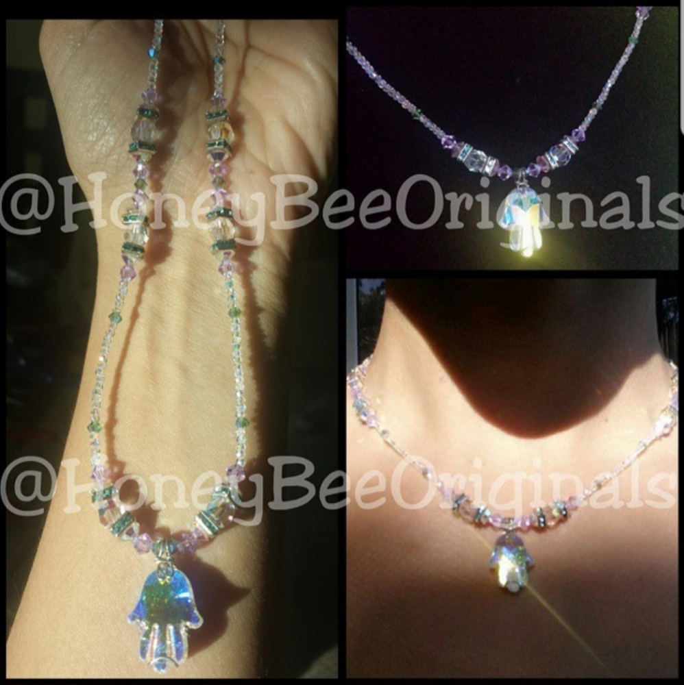 Handmade Swarovski Hamsa necklace
